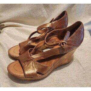 Born Crown Copper Metallic Leather Wedge Sandals High Heel 4" Platform Size 11
